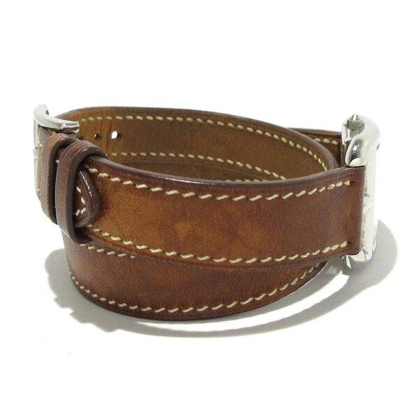 Auth HERMES Cape Cod Double Tour CC1.210 2****** Silver Brown Wrist Watch - Picture 11 of 12